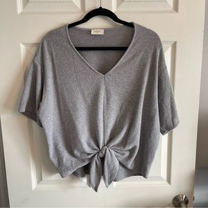 EVERLY Tie Front Short Sleeve Sweater Top